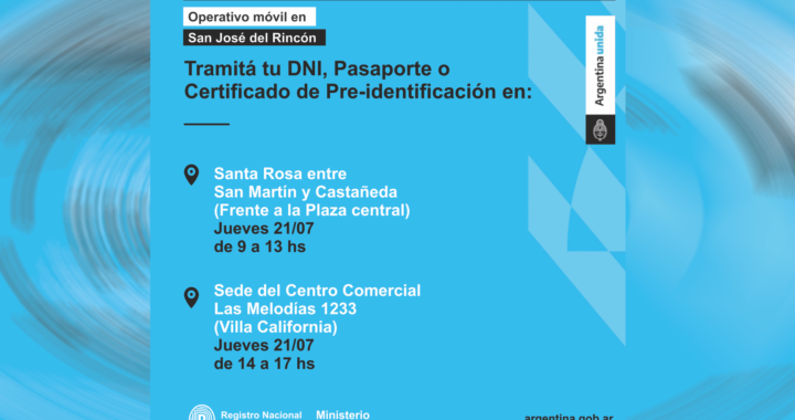 JUEVES 21 DE JULIO OPERATIVO EN RINCÓN DEL REGISTRO NACIONAL DE LAS PERSONAS 