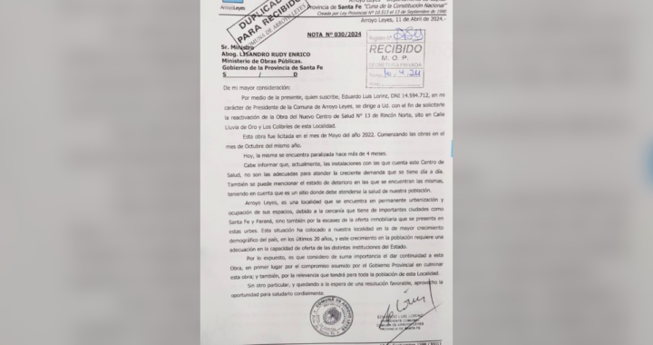 LA COMUNA DE ARROYO LEYES CELEBRA LA REACTIVACIÓN DEL NUEVO CENTRO DE SALUD QUE PRESENTA SIGNIFICATIVOS AVANCES DE OBRA