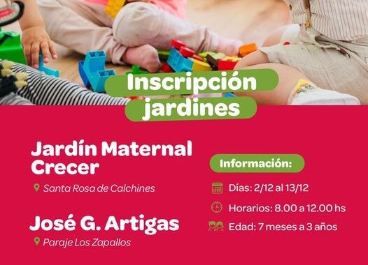 ABREN LAS INSCRIPCIONES PARA LOS JARDINES MATERNAL EN SANTA ROSA DE CALCHINES